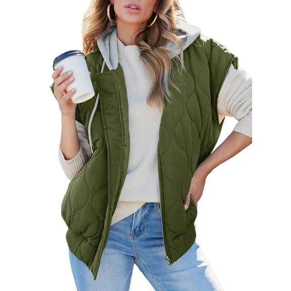 SHEWIN Puffer Vest for Women Cropped Hooded Zip Up Quilted Sleeveless Jackets Fall Lightweight Coat with Pockets