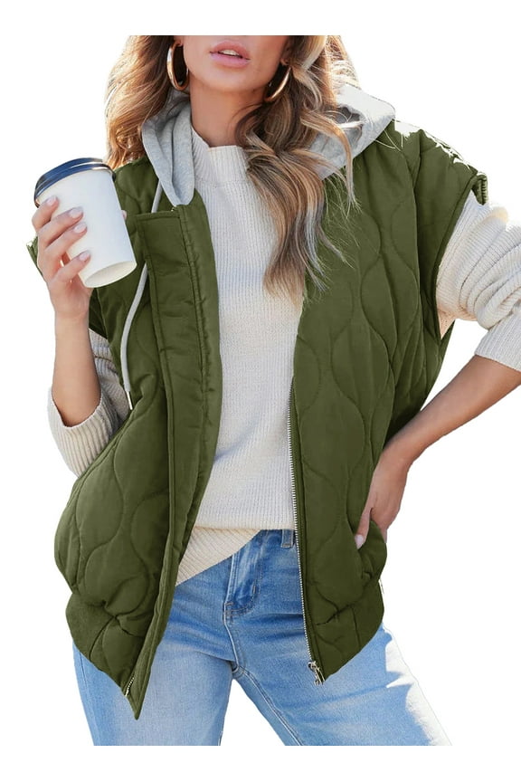 Puffer Vest for Women Cropped Hooded Zip Up Quilted Sleeveless Jackets Fall Lightweight Coat with Pockets