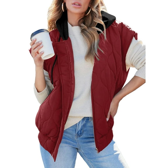 SHEWIN Puffer Vest for Women Cropped Hooded Zip Up Quilted Sleeveless Jackets Fall Lightweight Coat with Pockets