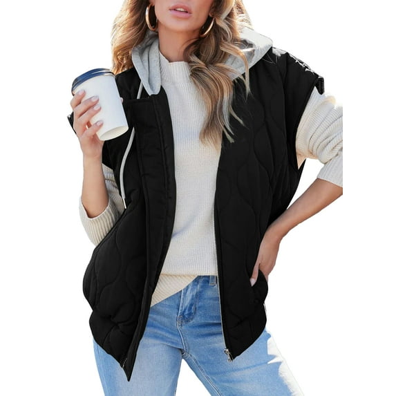 SHEWIN Puffer Vest for Women Cropped Hooded Zip Up Quilted Sleeveless Jackets Fall Lightweight Coat with Pockets