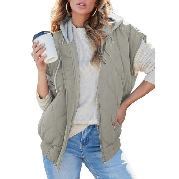 SHEWIN Puffer Vest for Women Cropped Hooded Zip Up Quilted Sleeveless Jackets Fall Lightweight Coat with Pockets
