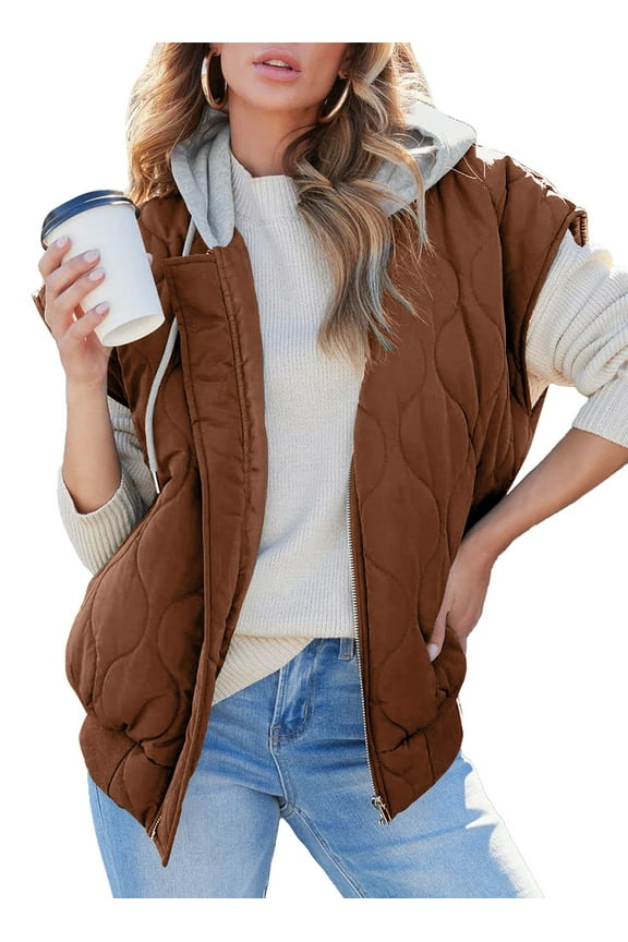 Puffer Vest for Women Cropped Hooded Zip Up Quilted Sleeveless Jackets Fall Lightweight Coat with Pockets