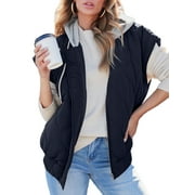 SHEWIN Puffer Vest for Women Cropped Hooded Zip Up Quilted Sleeveless Jackets Fall Lightweight Coat with Pockets