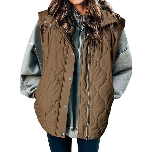 SHEWIN Puffer Vest for Women Lightweight Cropped Quilted Coat Button Zip Up Sleeveless Jackets Fall Spring Stand Collar Outerwear with Pockets