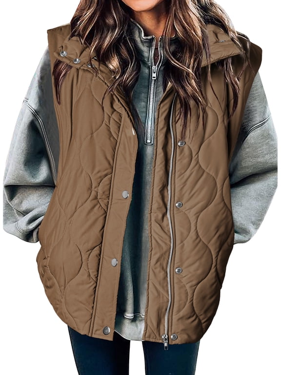 Puffer Vest for Women Lightweight Cropped Quilted Coat Button Zip Up Sleeveless Jackets Fall Spring Stand Collar Outerwear with Pockets