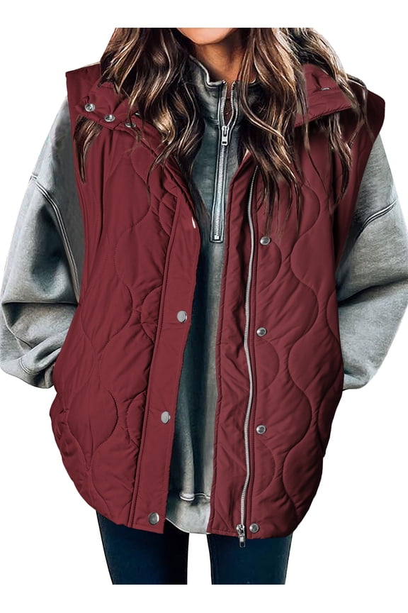 Puffer Vest for Women Lightweight Cropped Quilted Coat Button Zip Up Sleeveless Jackets Fall Spring Stand Collar Outerwear with Pockets