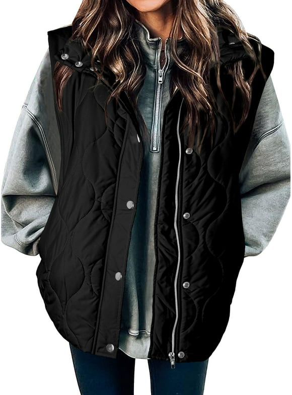 Puffer Jackets for Women Lightweight Cropped Puffer Vest Button Zip Up Stand Collar Sleeveless Quilted Coat Fall Winter Outerwear with Pockets Black