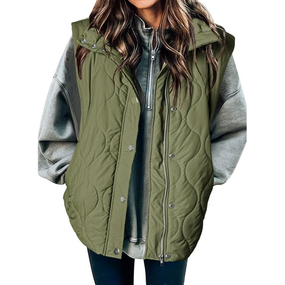 SHEWIN Puffer Vest for Women Lightweight Cropped Quilted Coat Button Zip Up Sleeveless Jackets Fall Spring Stand Collar Outerwear with Pockets