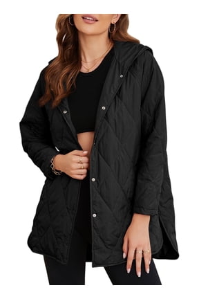 Lightweight Puffer Jackets for Women Hooded Quilted Jacket Fall Winter Long Coat Casual Business Button Down Outerwear