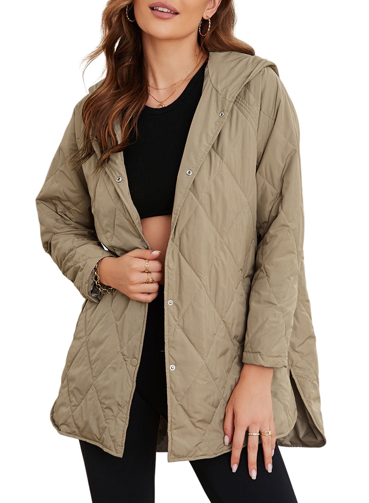 SHEWIN Lightweight Puffer Jackets for Women Hooded Quilted Jacket Fall ...