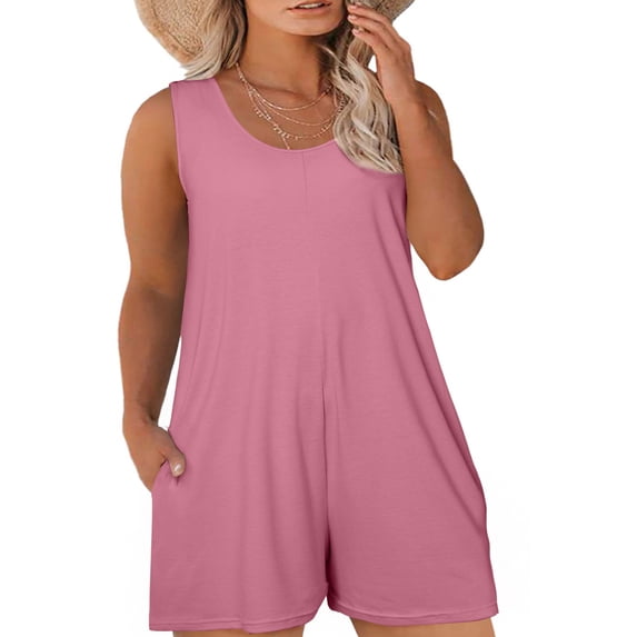 SHEWIN Plus Size Romper for Women Sleeveless Casual Summer Tank Jumpsuit with Pockets, Sizes 1X-5X