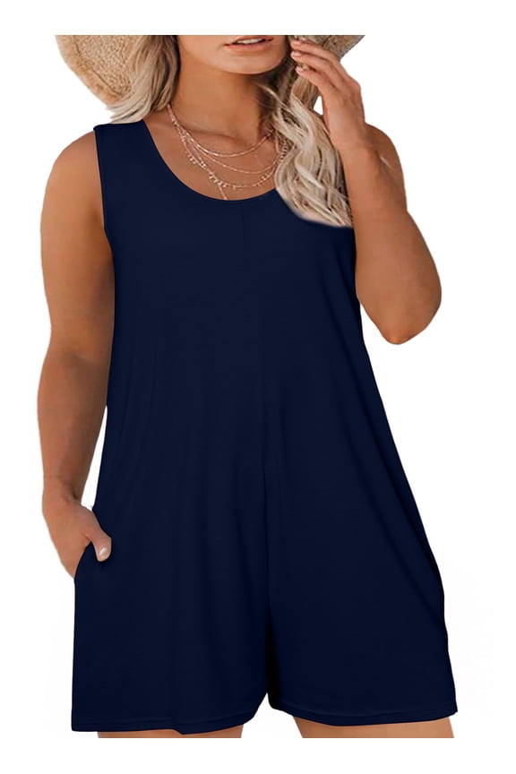 Plus Size Romper for Women Sleeveless Casual Summer Tank Jumpsuit with Pockets, Sizes 1X-5X