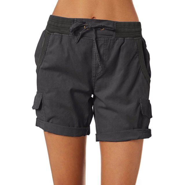 SHEWIN Shorts for Women Cotton Linen Beach High Waist Drawstring Casual Shorts Summer Holiday Short Pants with Pockets S-2XL