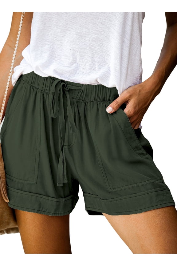 Shorts for Women High Waisted Drawstring Shorts Summer Casual Loose Mid Rise Sports Short Pants Green