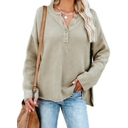 ALEUMDR SHEWIN Sweaters for Women Long Sleeve Button Front Loose Oversized V Neck Knit Pullover Jumper 18 20