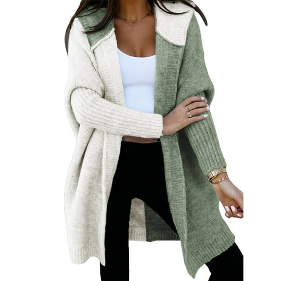 SHEWIN Hooded Cardigans for Women Open Front Oversized Sweaters Long Outerwear Coat Hoodie Sweater Jacket Green