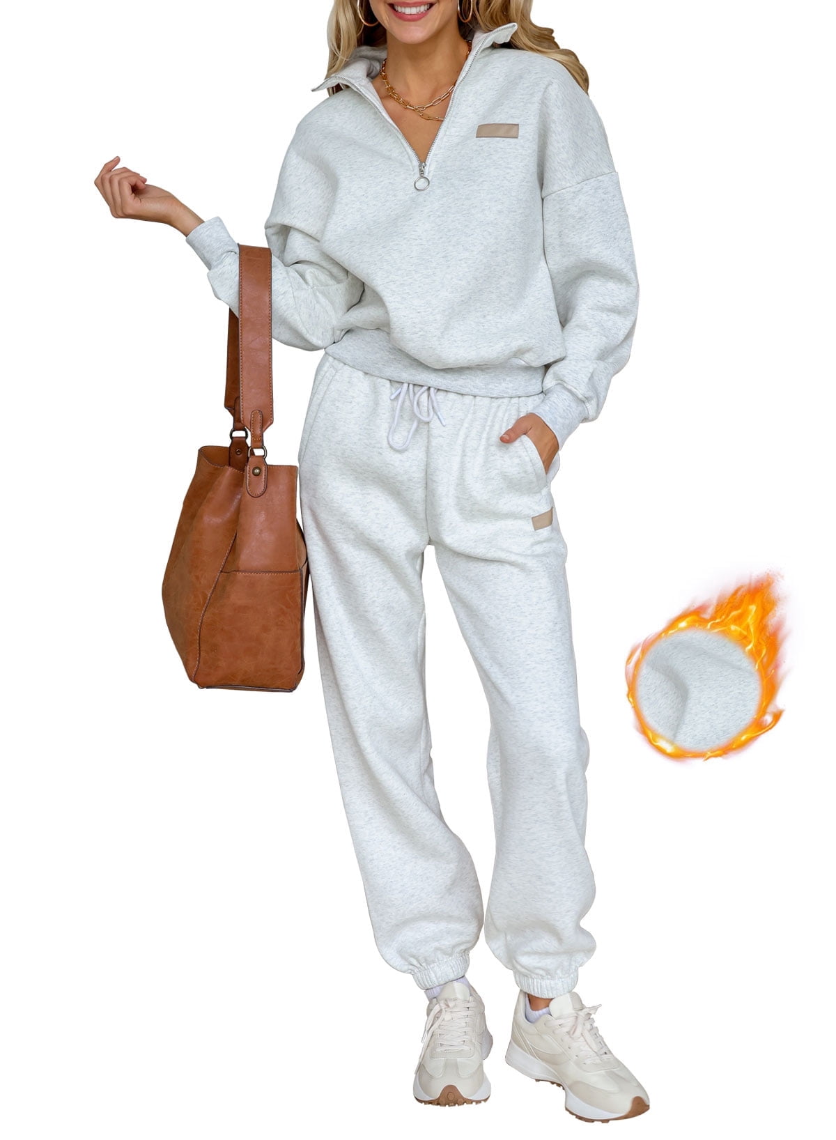 Sweatsuits for Women 2 Piece Outfits Fleece Lined Jogging Suit Sweatsuit Tracksuit Jogger Sets 1/4 Zipper Collar Pullover Tops and Sweatpants with Pockets