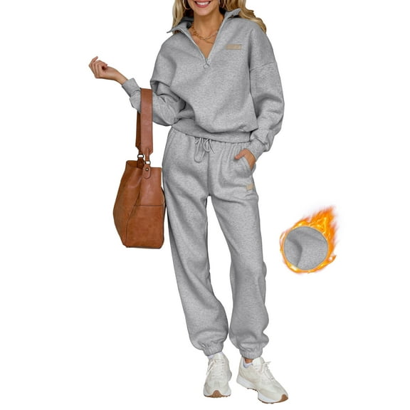 SHEWIN Sweatsuits for Women 2 Piece Outfits Fleece Lined Jogging Suit Sweatsuit Tracksuit Jogger Sets 1/4 Zipper Collar Pullover Tops and Sweatpants with Pockets