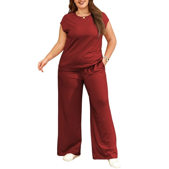 SHEWIN Sweatsuits for Women Plus Size Casual Sets Cap Sleeve Fashion Summer 2 Piece Sets