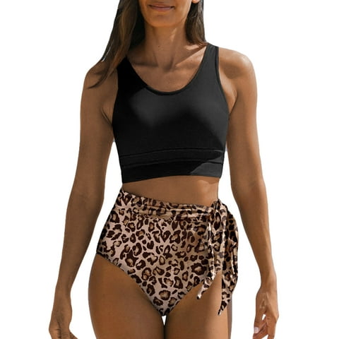 SHEWIN Women Bikini Sets Two Piece Swimsuits Floral Print Bathing Suits High Waisted Bikini Swimwear Racerback Tops with Bottom