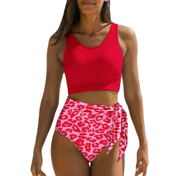 SHEWIN Women Bikini Sets Two Piece Swimsuits Floral Print Bathing Suits High Waisted Bikini Swimwear Racerback Tops with Bottom