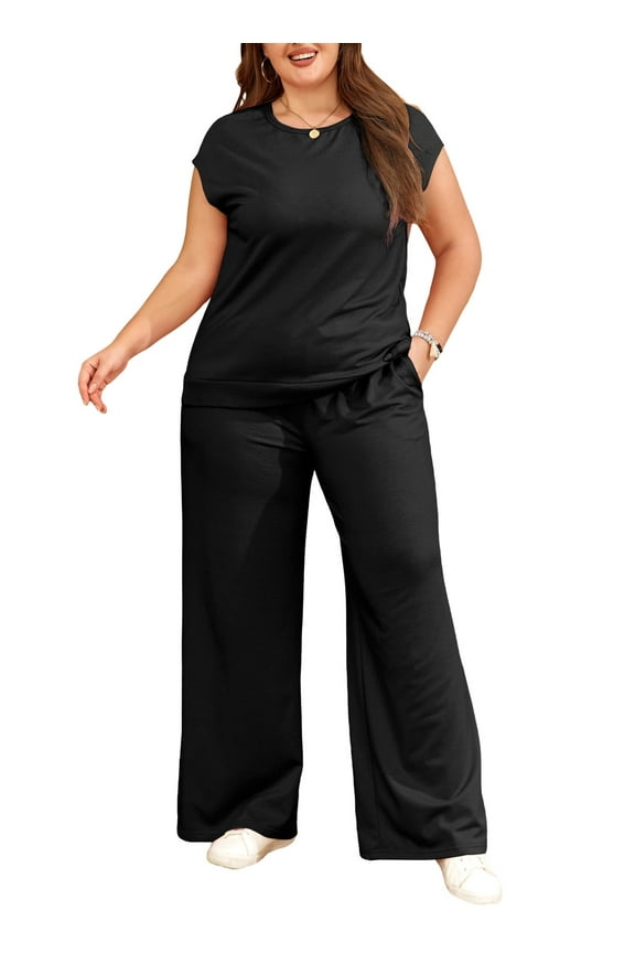 Women Plus Size 2 Piece Sets Top and Bottom Outfits Set Fashion Matching Set for Women