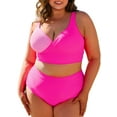 thumbnail image 1 of SHEWIN Women Plus Size Bikini Sets Two Piece Tummy Control Swimsuits V Neck Color Block High Waisted Bathing Suits Bright Pink 3X, 1 of 9