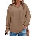 thumbnail image 1 of SHEWIN Sweatshirt Hoodies for Women Plus Size Hooded Light Fleece V Neck Drawstring Long Sleeve Hoodie Pullover Tops for Fall 2026 Brown 2X, 1 of 9