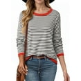 thumbnail image 1 of SHEWIN Women Sweater Stripe Knit Pullover Tops Holiday Jumper Crewneck Sweaters Long Sleeve Casual Knitted Fall Tops, 1 of 9