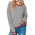 thumbnail image 1 of SHEWIN Womens Cotton Sweater Stripe Thin Knit Pullover Tops Lightweight Long Sleeve Shirts M, 1 of 7