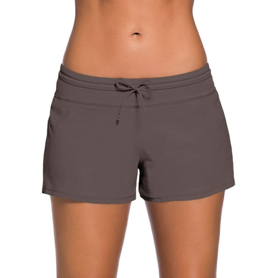 SHEWIN Women's Athletic Swim Shorts Quick Dry Swimboard Shorts Oversized Solid Waistband Swimsuit Bottoms Brown XXL