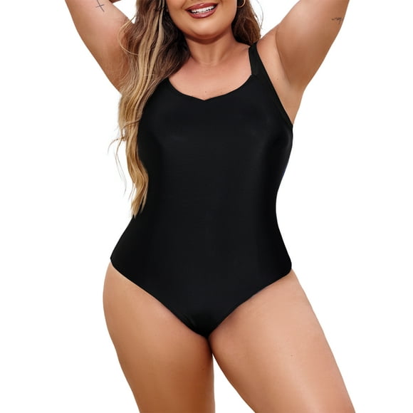 Women's Bathing Suit One Piece Swimwear Strap V Neck Swimsuit Bathing Suit for Summer Black XL