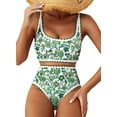 thumbnail image 1 of SHEWIN Women's Bikini Sets Floral Print Whip Stitch 2 Piece Swimsuits High Waisted Scoop Bathing Suits, 1 of 9
