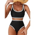 thumbnail image 1 of SHEWIN Women's Bikini Sets Floral Print Whip Stitch 2 Piece Swimsuits High Waisted Scoop Bathing Suits, 1 of 8