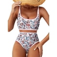 thumbnail image 1 of SHEWIN Women's Bikini Sets Floral Print Whip Stitch 2 Piece Swimsuits High Waisted Scoop Bathing Suits, 1 of 10