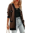 thumbnail image 1 of SHEWIN Women's Cardigan Sweaters Open Front Button Down Plaid Chunky Knit Fall Jackets with Pockets, 1 of 9