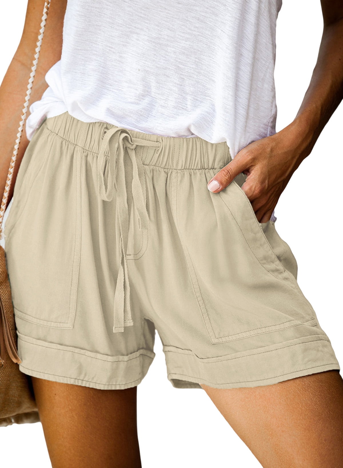 Women's Summer Shorts With Elastic Waist & Pockets – Comfy Casual Black Shorts In S Size - View #8