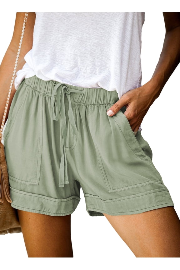 Women's Comfy Drawstring Elastic Waist Shorts Summer Casual Loose Mid Rise Sports Short Pants with Pockets Green