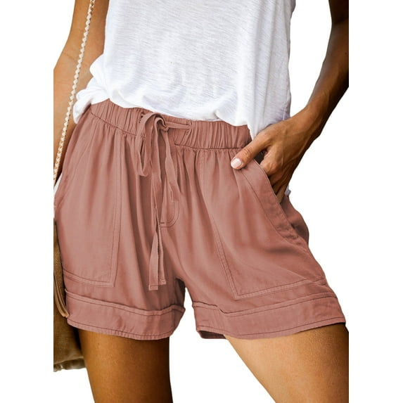 SHEWIN Women's Comfy Drawstring Elastic Waist Shorts Summer Casual Loose Mid Rise Sports Short Pants with Pockets Pink