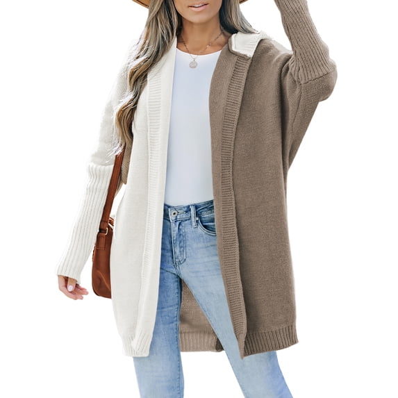 SHEWIN Women's Hooded Cardigan Batwing Long Sleeve Oversized Sweaters Casual Winter Coat Thick Ribbed Knit Sweater Jacket