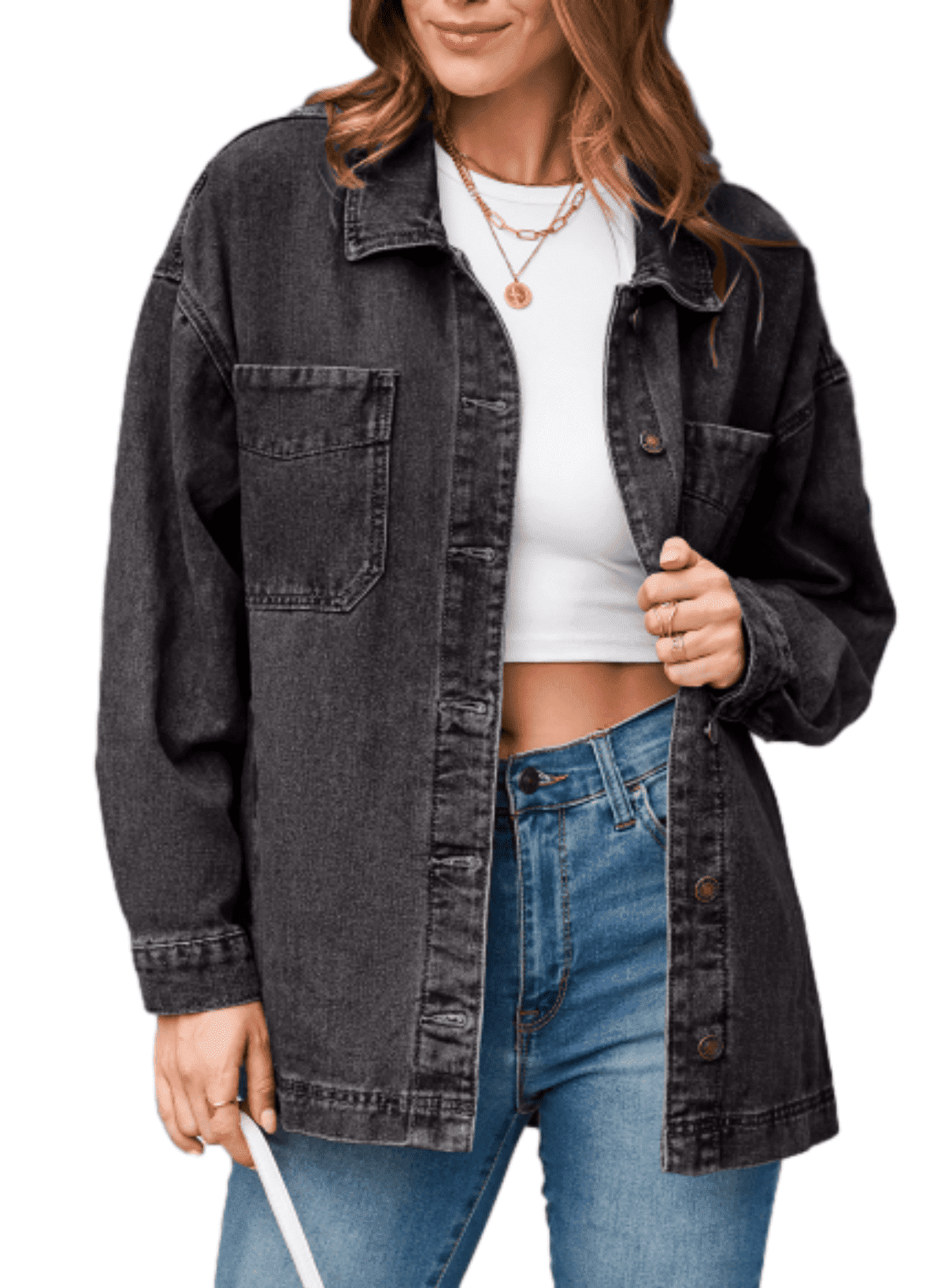 SHEWIN Jean Jacket for Women Oversized Denim Jackets Boyfriend Button ...