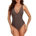 thumbnail image 1 of SHEWIN Women's One Piece Swimsuit Sexy Deep V Neck Tummy Control Cross Back Bathing Suit Slimming Racerback Swimming Swimwear Brown L, 1 of 8
