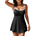 thumbnail image 1 of SHEWIN Women's Swimsuits One Piece Bathing Suits Modest Swim Dress 2026 Ribbed Skirt Bathing Suit with Pockets Black XL, 1 of 10