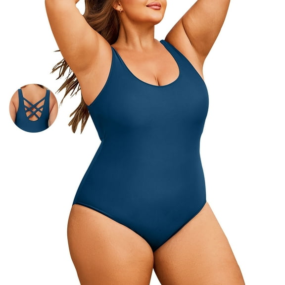 SHEWIN Women's Plus One Piece Swimsuit Summer Tummy Control One Piece Bathing Suit 1X