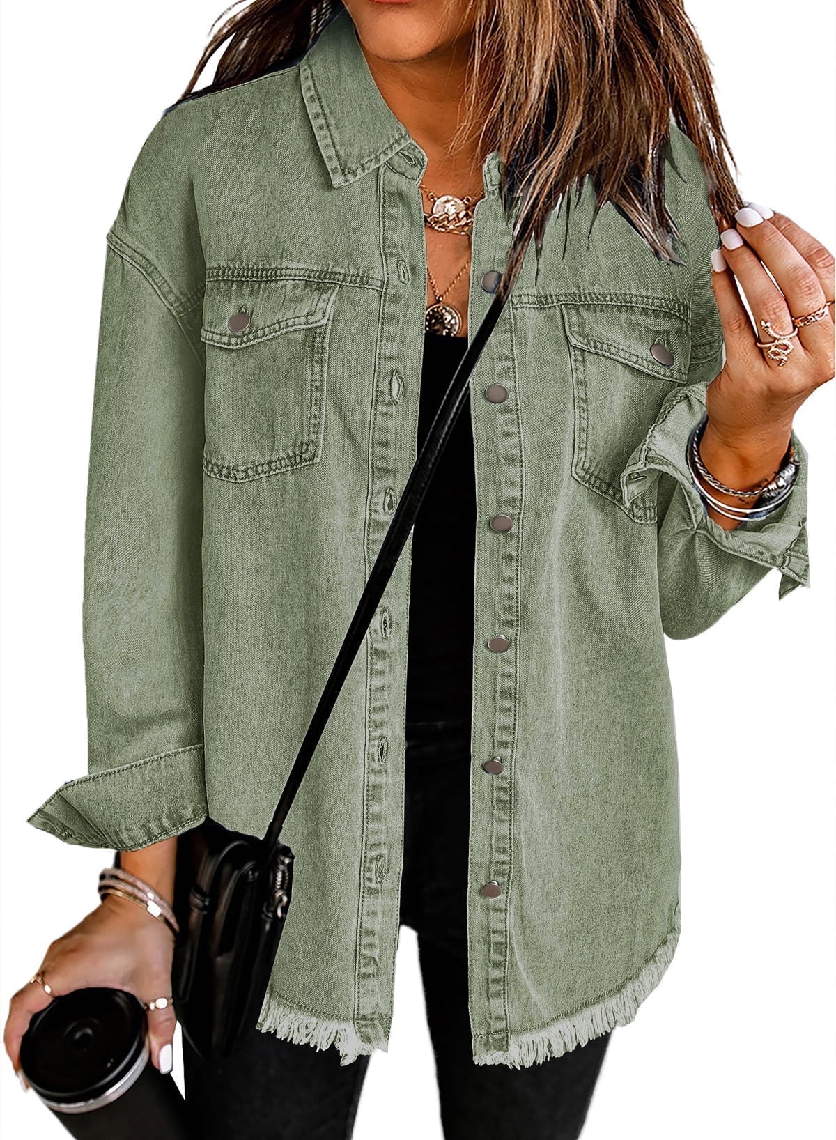 SHEWIN Women's Plus Size Denim Jacket Casual Ladies Jean Jacket ...