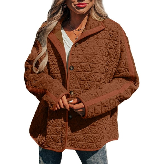 SHEWIN Women's Puffer Jacket Button Down Quilted Coat Casual Winter Lightweight Outwear with Pockets