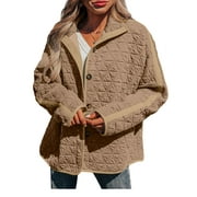 SHEWIN Women's Puffer Jacket Button Down Quilted Jacket Casual Winter Open Front Lightweight Diamond Coat Outwear Cardigan