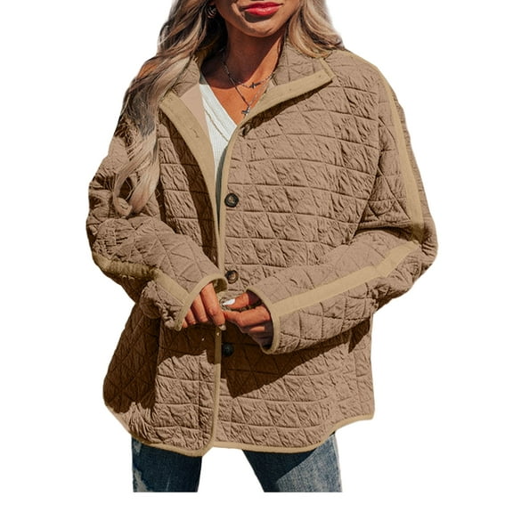 SHEWIN Women's Puffer Jacket Button Down Quilted Coat Casual Winter Lightweight Outwear with Pockets