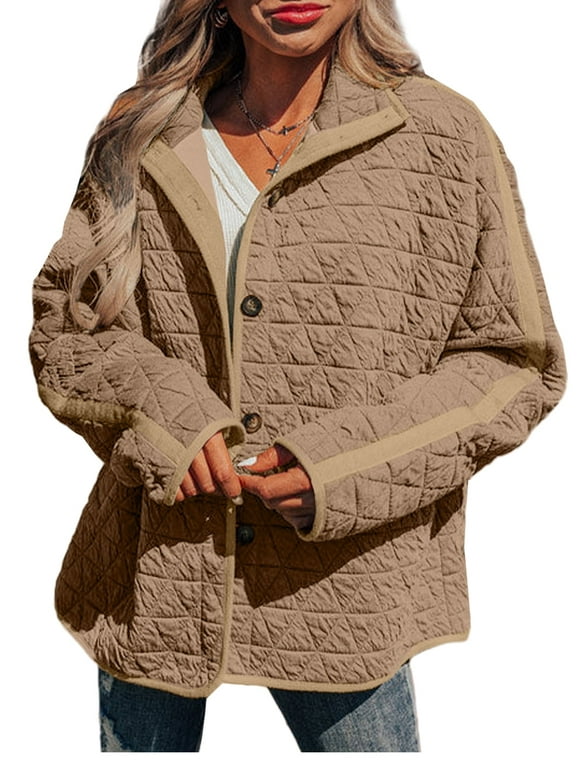 Women's Puffer Jacket Button Down Quilted Coat Casual Winter Lightweight Outwear with Pockets