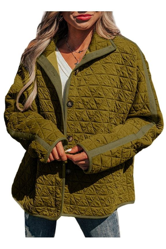 Women's Puffer Jacket Button Down Quilted Coat Casual Winter Lightweight Outwear with Pockets